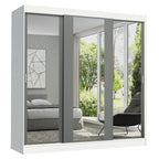 Guarda-Roupa Casal Madesa Reno 3 Portas de Correr de Espelho Branco/Cinza