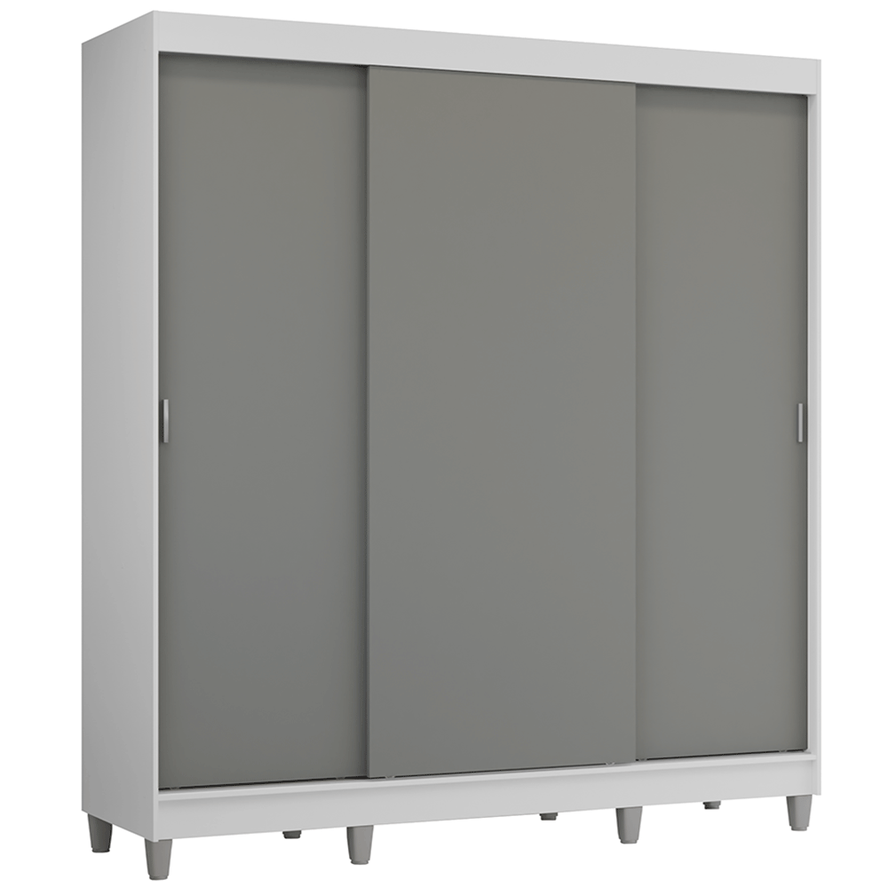 Guarda-Roupa Casal com Pés 3 Portas de Correr Branco/Cinza Reno Madesa