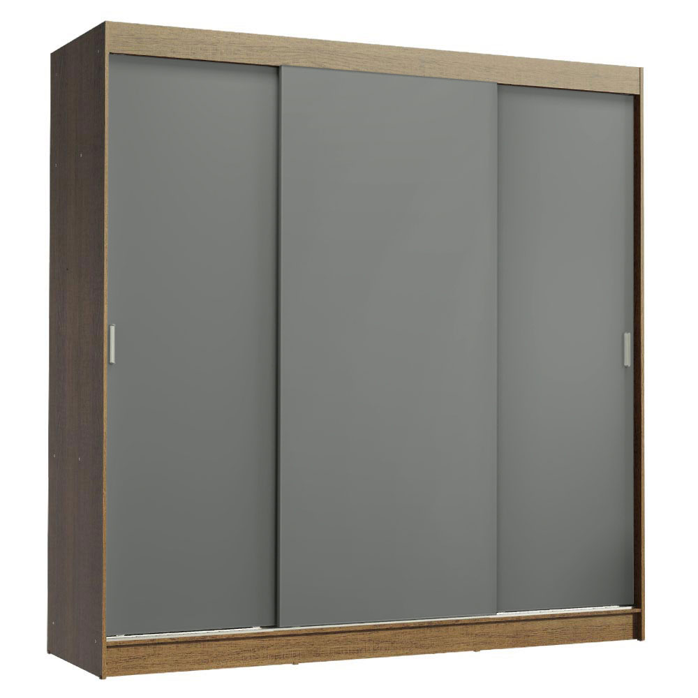 Guarda-Roupa Casal Madesa Reno 3 Portas de Correr Rustic/Cinza