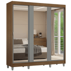 Guarda-Roupa Casal com Pés 3 Portas de Correr de Espelho Rustic/Cinza Reno Madesa
