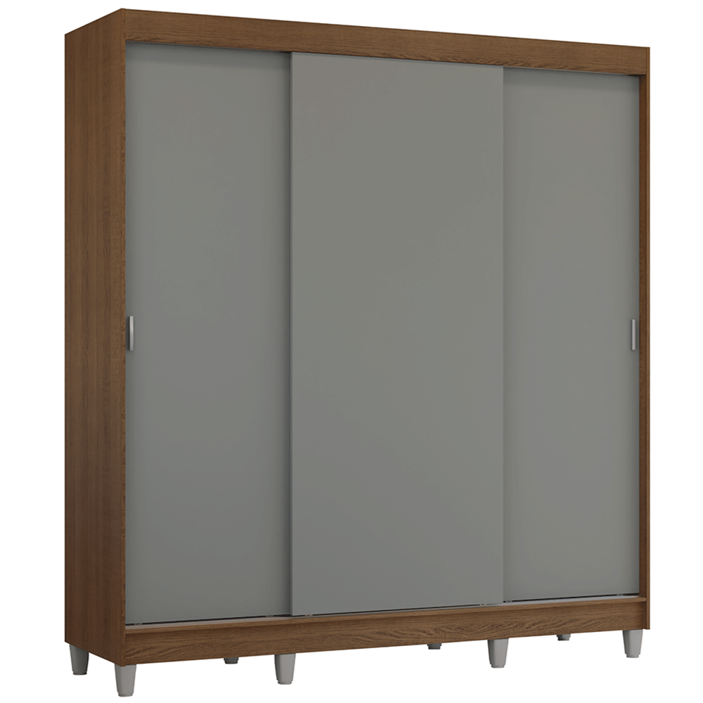 Guarda-Roupa Casal com Pés 3 Portas de Correr Rustic/Cinza Reno Madesa