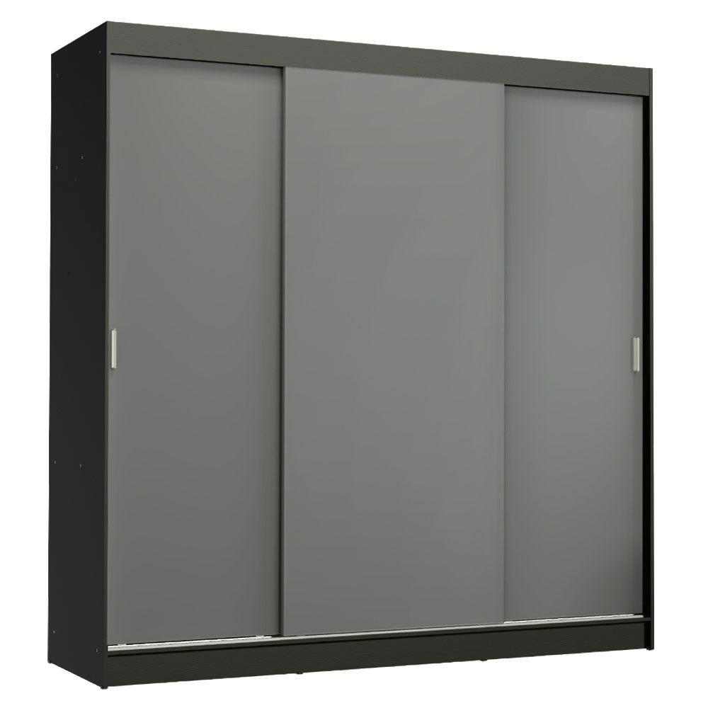 Guarda-Roupa Casal Madesa Reno 3 Portas de Correr Preto/Cinza