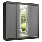 Guarda-Roupa Casal Madesa Reno 3 Portas de Correr com Espelho Preto/Cinza