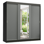 Guarda-Roupa Casal Madesa Reno 3 Portas de Correr com Espelho Preto/Cinza