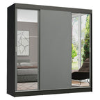 Guarda-Roupa Casal Madesa Reno 3 Portas de Correr com Espelhos Preto/Cinza