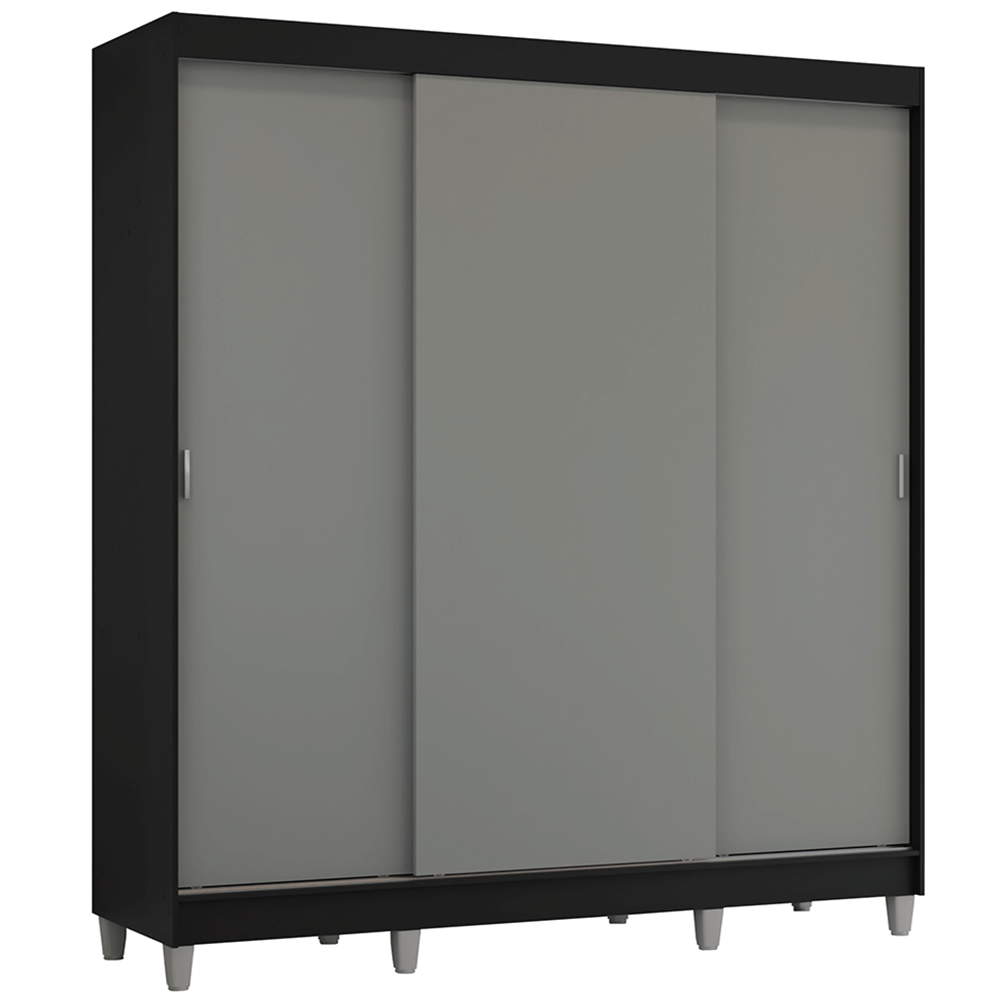 Guarda-Roupa Casal com Pés 3 Portas de Correr Preto/Cinza Reno Madesa