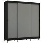 Guarda-Roupa Casal com Pés 3 Portas de Correr Preto/Cinza Reno Madesa