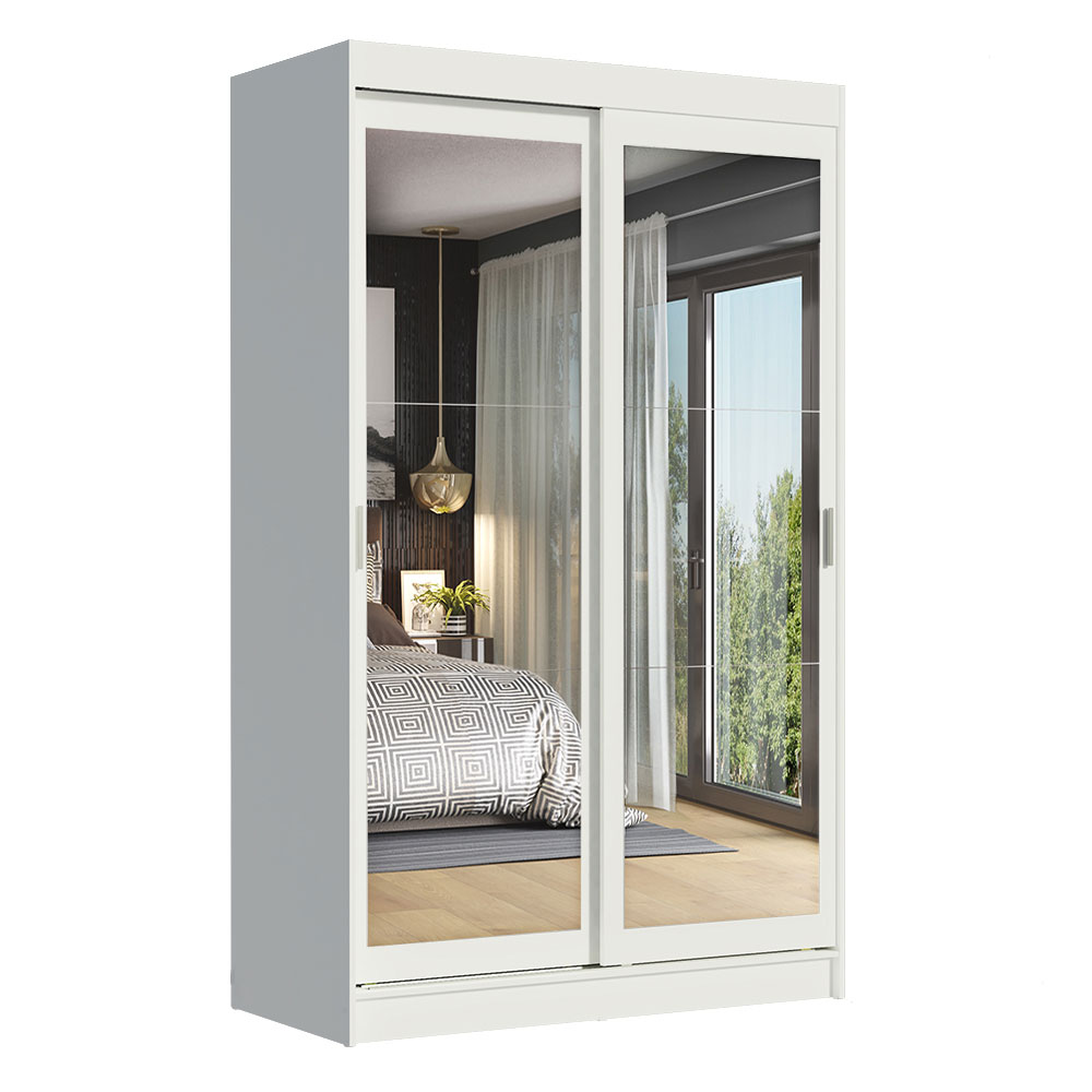 Guarda-Roupa Solteiro Madesa Tokio 2 Portas de Correr de Espelho 2 Gavetas Branco