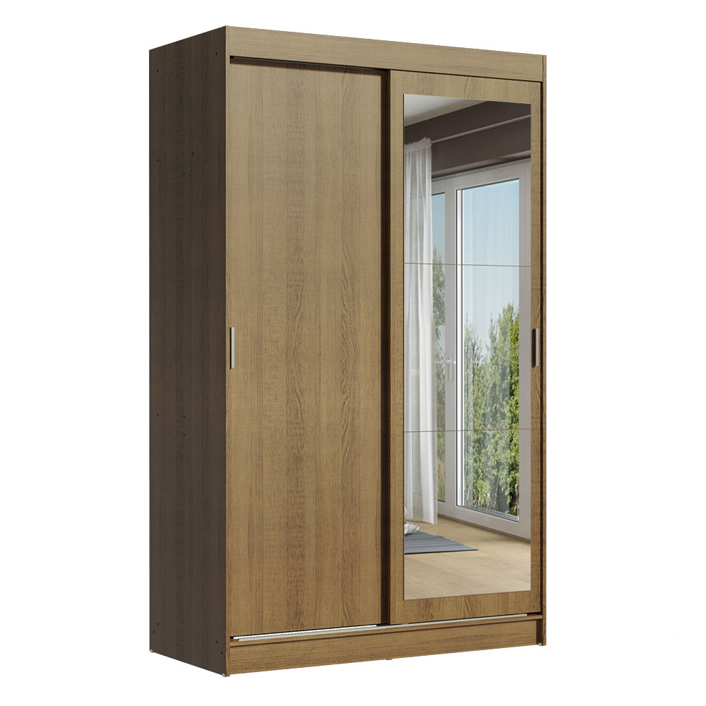 Guarda-Roupa Solteiro Madesa Tokio 2 Portas de Correr com Espelho 2 Gavetas Rustic