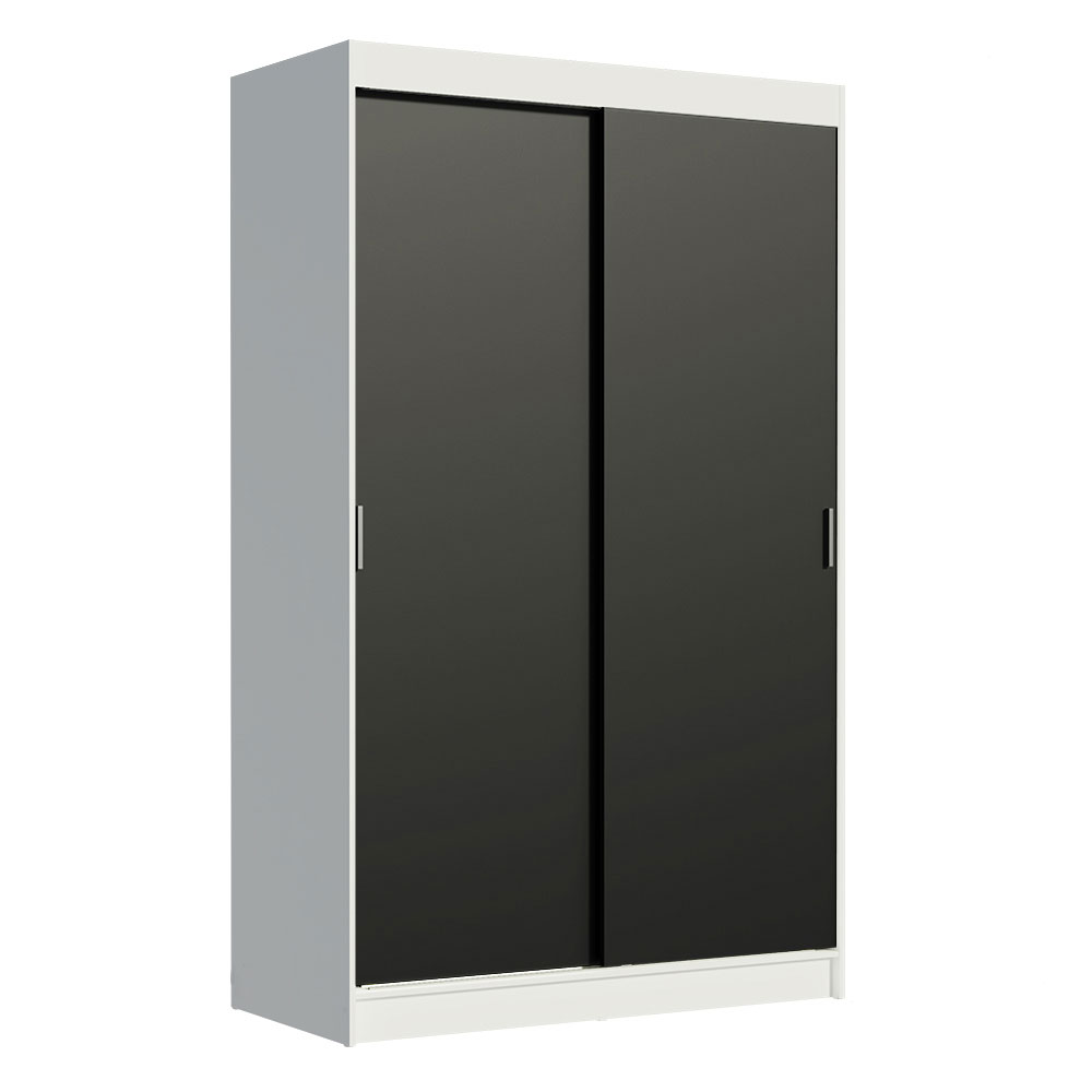 Guarda-Roupa Solteiro Madesa Tokio 2 Portas de Correr 2 Gavetas Branco/Preto