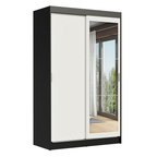 Guarda-Roupa Solteiro Madesa Tokio 2 Portas de Correr com Espelho 2 Gavetas Preto/Branco