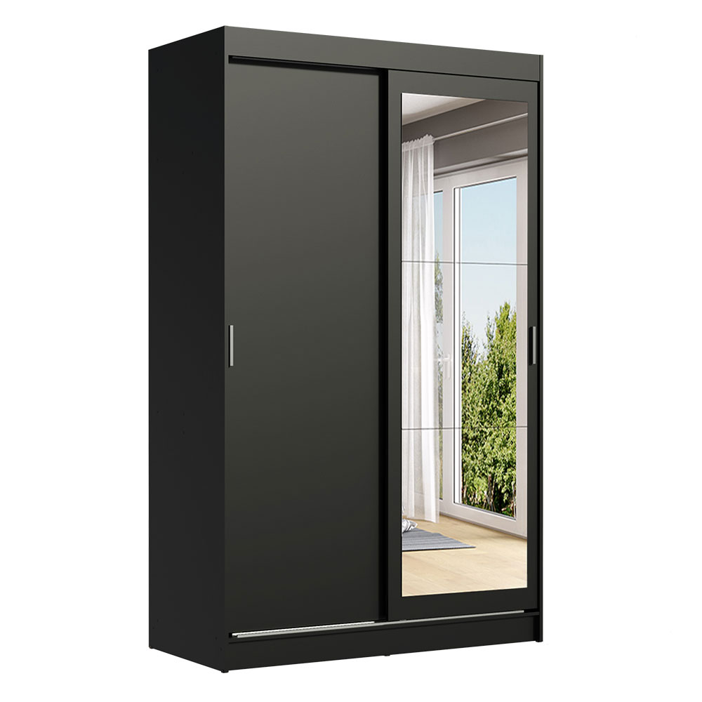Guarda-Roupa Solteiro Madesa Tokio 2 Portas de Correr com Espelho 2 Gavetas Preto