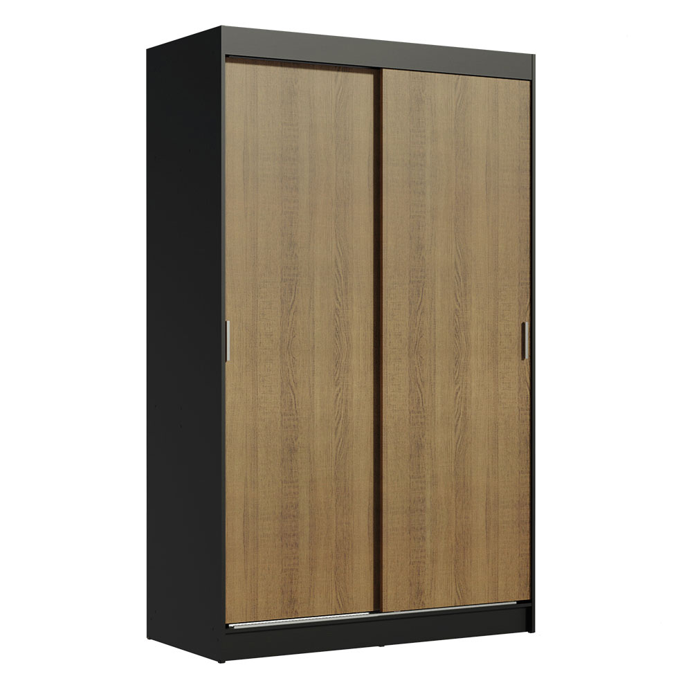 Guarda-Roupa Solteiro Madesa Tokio 2 Portas de Correr 2 Gavetas Preto/Rustic