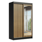 Guarda-Roupa Solteiro Madesa Tokio 2 Portas de Correr com Espelho 2 Gavetas Preto/Rustic