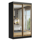 Guarda-Roupa Solteiro Madesa Tokio 2 Portas de Correr de Espelho 2 Gavetas Preto/Rustic