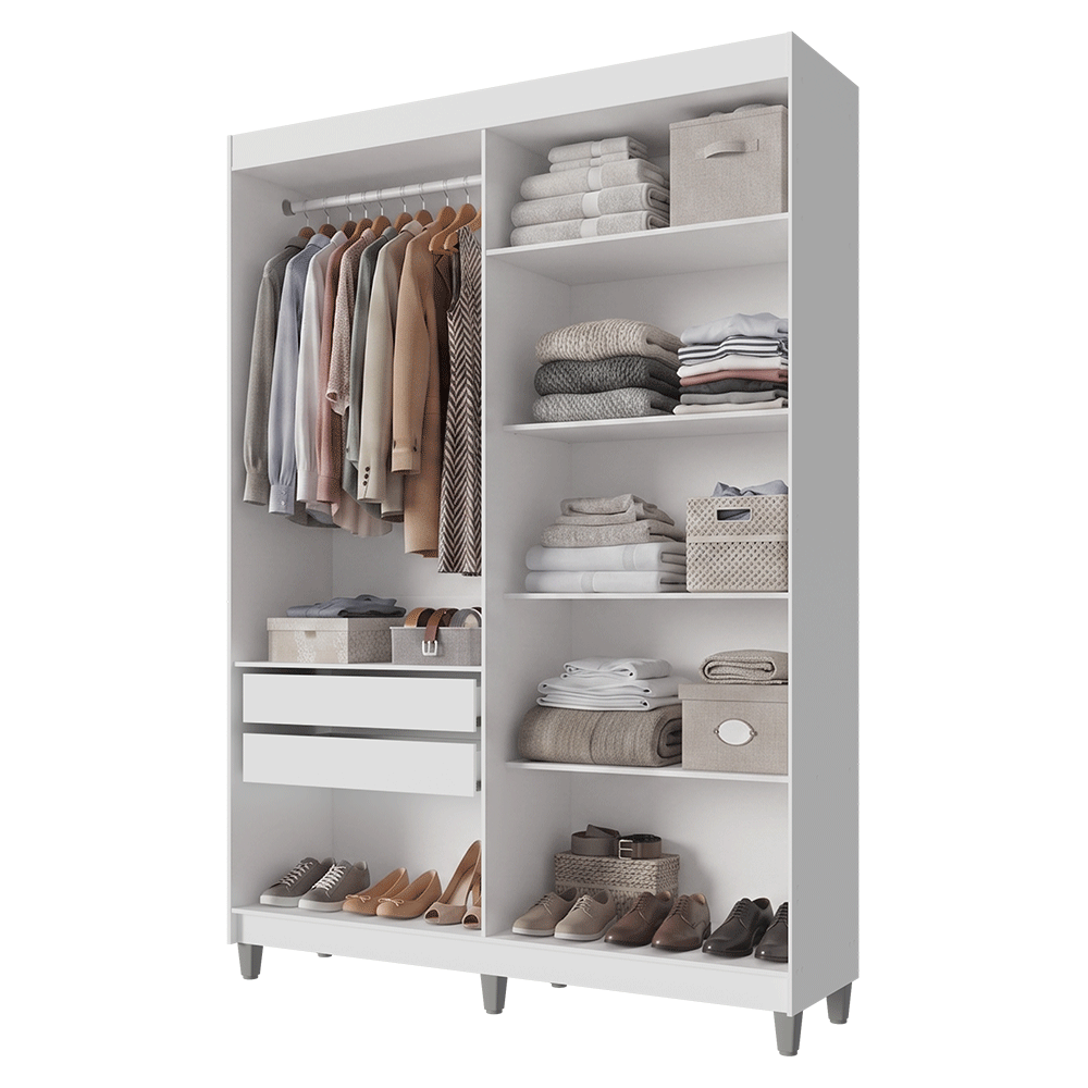 Guarda-Roupa Closet com Pés 2 Gavetas 121 cm Branco Venus Madesa