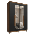 Guarda-Roupa Solteiro com Pés 4 Portas Batentes com Espelho Rustic/Preto/Rustic Venus Madesa