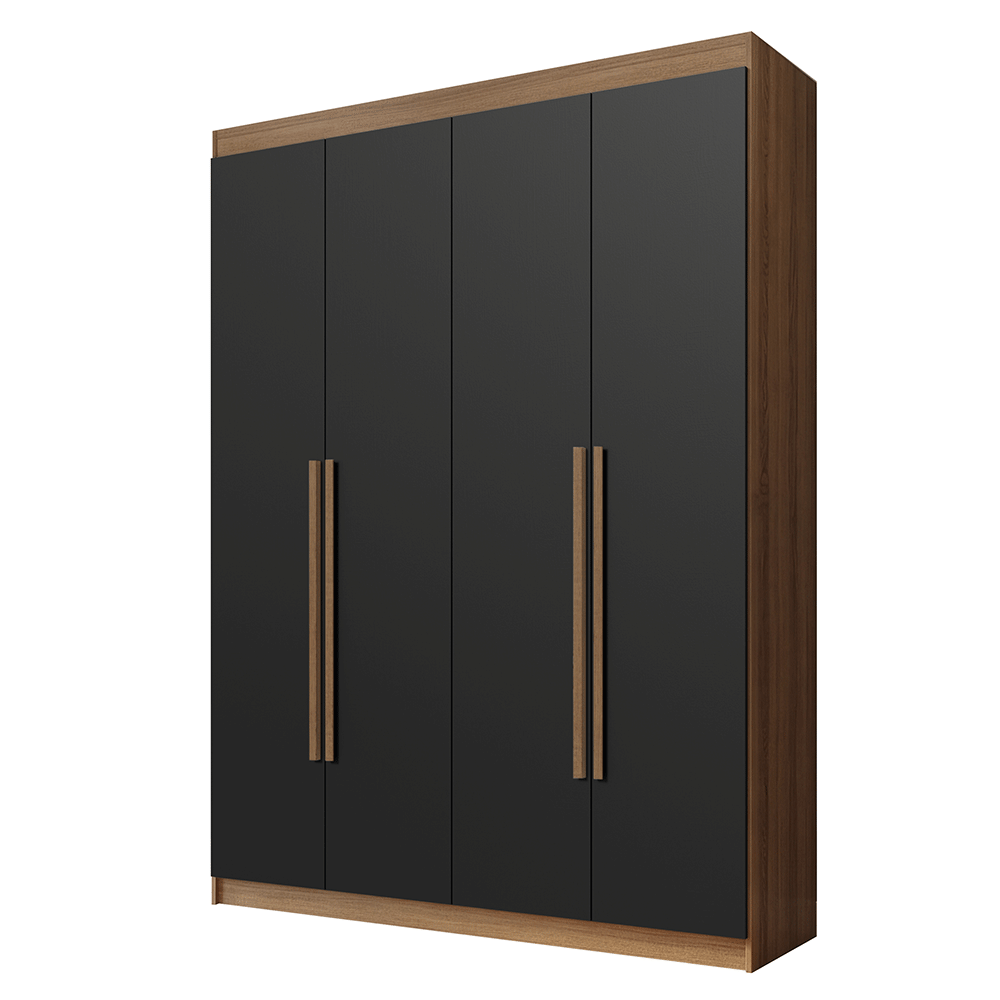 Guarda-Roupa Solteiro 4 Portas Batentes Rustic/Preto/Rustic Venus Madesa