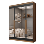 Guarda-Roupa Solteiro 4 Portas Batentes com Espelhos Rustic/Preto/Rustic Venus Madesa