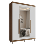 Guarda-Roupa Solteiro com Pés 4 Portas Batentes com Espelho Rustic/Branco/Rustic Venus Madesa