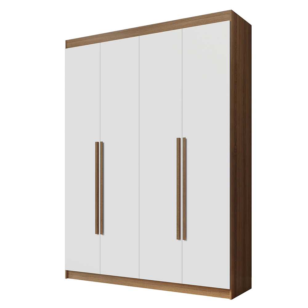 Guarda-Roupa Solteiro 4 Portas Batentes Rustic/Branco/Rustic Venus Madesa