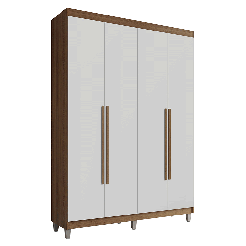 Guarda-Roupa Solteiro com Pés 4 Portas Batentes Rustic/Branco/Rustic Venus Madesa