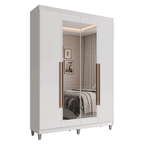 Guarda-Roupa Solteiro com Pés 4 Portas Batentes com Espelho Branco/Branco/Rustic Venus Madesa