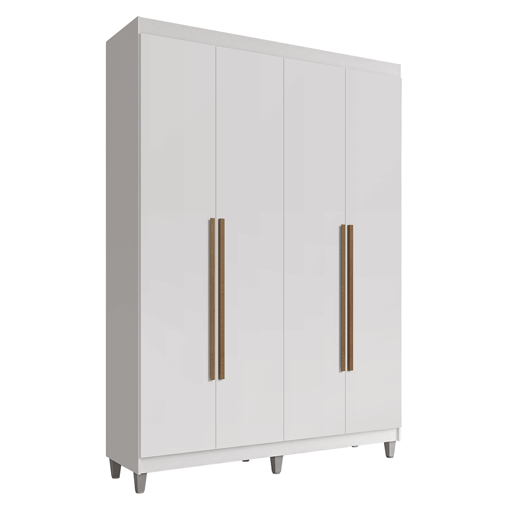 Guarda-Roupa Solteiro com Pés 4 Portas Batentes Branco/Branco/Rustic Venus Madesa