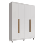 Guarda-Roupa Solteiro com Pés 4 Portas Batentes Branco/Branco/Rustic Venus Madesa