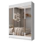 Guarda-Roupa Solteiro 4 Portas Batentes com Espelhos Branco/Branco/Rustic Venus Madesa