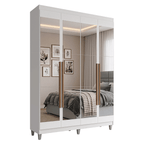 Guarda-Roupa Solteiro com Pés 4 Portas Batentes com Espelhos Branco/Branco/Rustic Venus Madesa