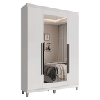 Guarda-Roupa Solteiro com Pés 4 Portas Batentes com Espelho Branco/Branco/Preto Venus Madesa