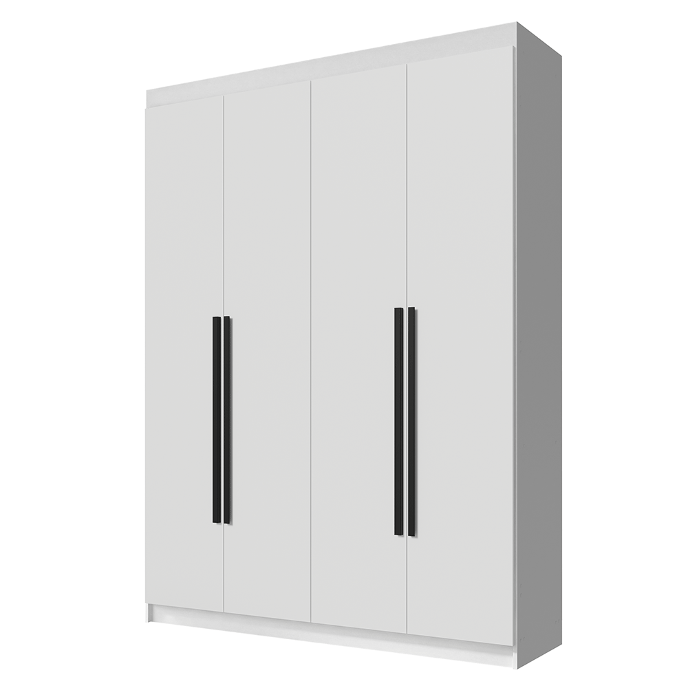 Guarda-Roupa Solteiro 4 Portas Batentes Branco/Branco/Preto Venus Madesa