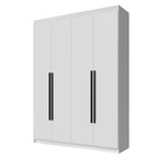 Guarda-Roupa Solteiro 4 Portas Batentes Branco/Branco/Preto Venus Madesa