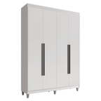 Guarda-Roupa Solteiro com Pés 4 Portas Batentes Branco/Branco/Preto Venus Madesa