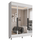Guarda-Roupa Solteiro com Pés 4 Portas Batentes com Espelhos Branco/Branco/Preto Venus Madesa