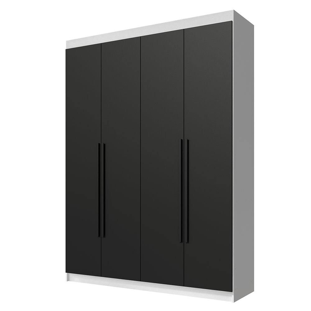 Guarda-Roupa Solteiro 4 Portas Batentes Branco/Preto/Preto Venus Madesa