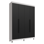 Guarda-Roupa Solteiro com Pés 4 Portas Batentes Branco/Preto/Preto Venus Madesa