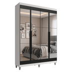Guarda-Roupa Solteiro com Pés 4 Portas Batentes com Espelhos Branco/Preto/Preto Venus Madesa