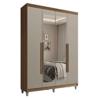 Guarda-Roupa Solteiro com Pés 4 Portas Batentes com Espelho Rustic/Crema/Rustic Venus Madesa