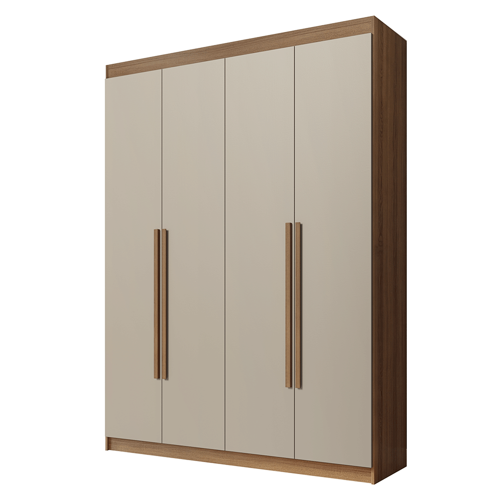 Guarda-Roupa Solteiro 4 Portas Batentes Rustic/Crema/Rustic Venus Madesa