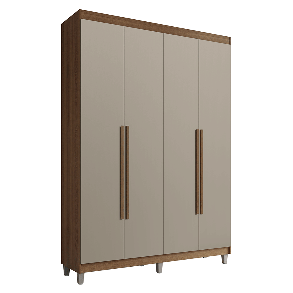 Guarda-Roupa Solteiro com Pés 4 Portas Batentes Rustic/Crema/Rustic Venus Madesa