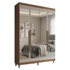 Guarda-Roupa Solteiro com Pés 4 Portas Batentes com Espelhos Rustic/Crema/Rustic Venus Madesa
