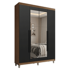 Guarda-Roupa Solteiro com Pés 4 Portas Batentes com Espelho Rustic/Preto/Preto Venus Madesa