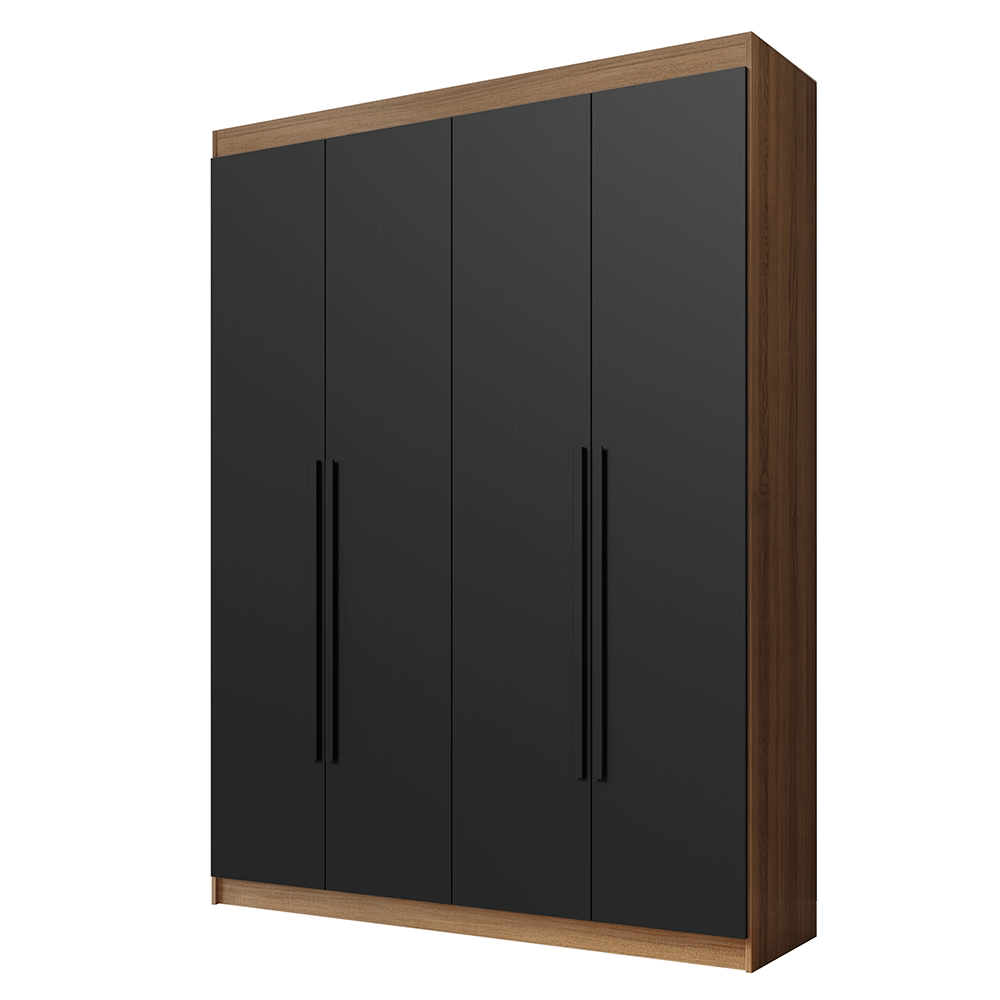 Guarda-Roupa Solteiro 4 Portas Batentes Rustic/Preto/Preto Venus Madesa