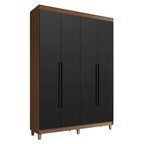 Guarda-Roupa Solteiro com Pés 4 Portas Batentes Rustic/Preto/Preto Venus Madesa