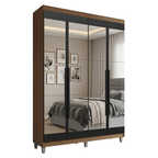 Guarda-Roupa Solteiro com Pés 4 Portas Batentes com Espelhos Rustic/Preto/Preto Venus Madesa