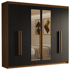 Guarda-Roupa Casal 6 Portas Batentes com Espelho Rustic/Preto/Rustic Venus Madesa