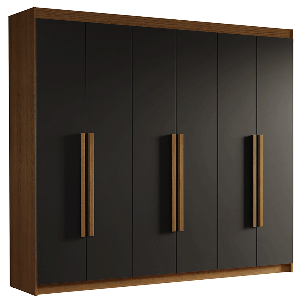 Guarda-Roupa Casal 6 Portas Batentes Rustic/Preto/Rustic Venus Madesa