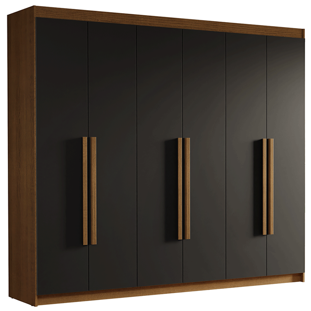 Guarda-Roupa Casal 6 Portas Batentes Rustic/Preto/Rustic Venus Madesa